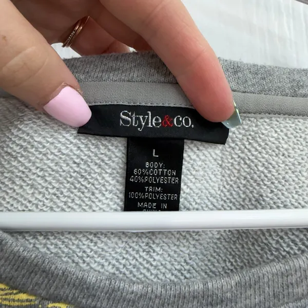 Style & Co gray yellow layered flowy‎ cotton casual relaxed crewneck shirt large - Image 5