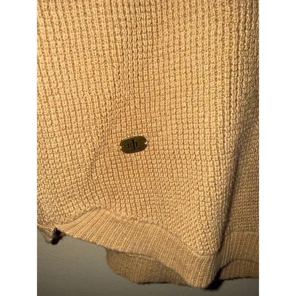 Lauren Ralph Lauren Womens Tan Waffle Knit Hooded Pullover Sweater Size M Preppy - Image 3