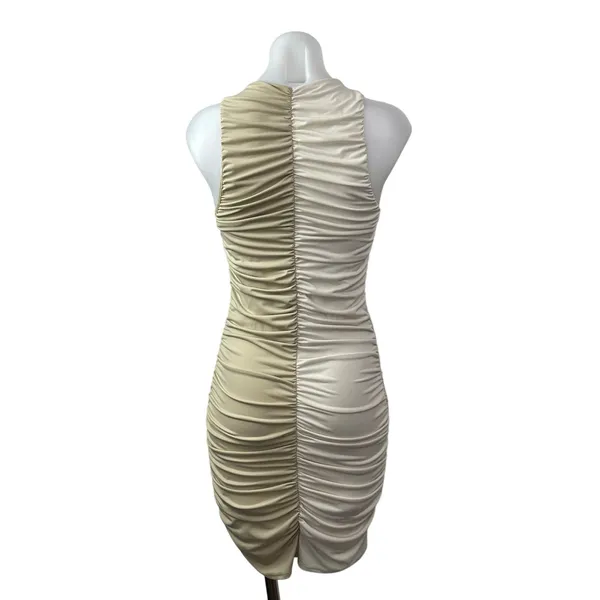 Abercrombie & Fitch Beige Khaki Colorblock Cutout Ruched Mini Bodycon Dress ST - Image 4