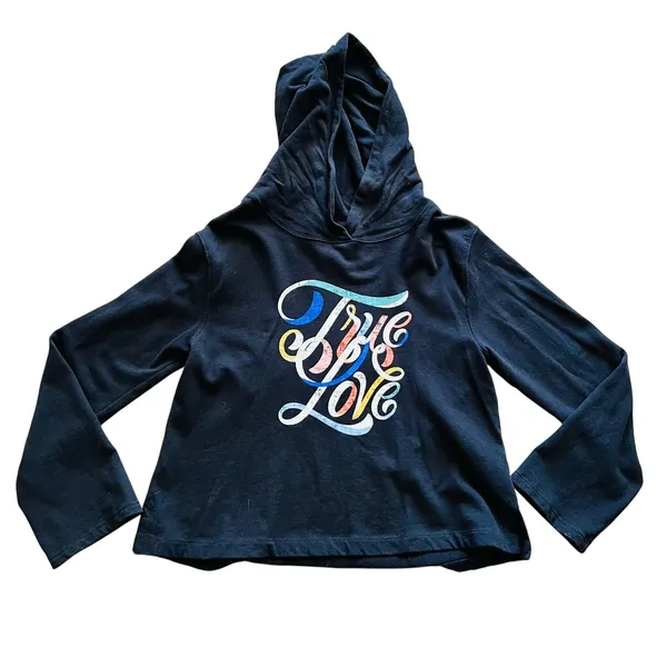 Anthropologie Super Nice Letters True Love Cropped Graphic Hoodie M Sweatshirt‎ - Image 6