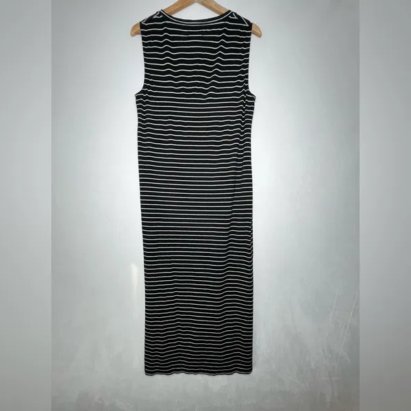 Madewell Women Black White Stripe Midi Stretch Tank Dress Sz XS Viscose Coastal - Image 4