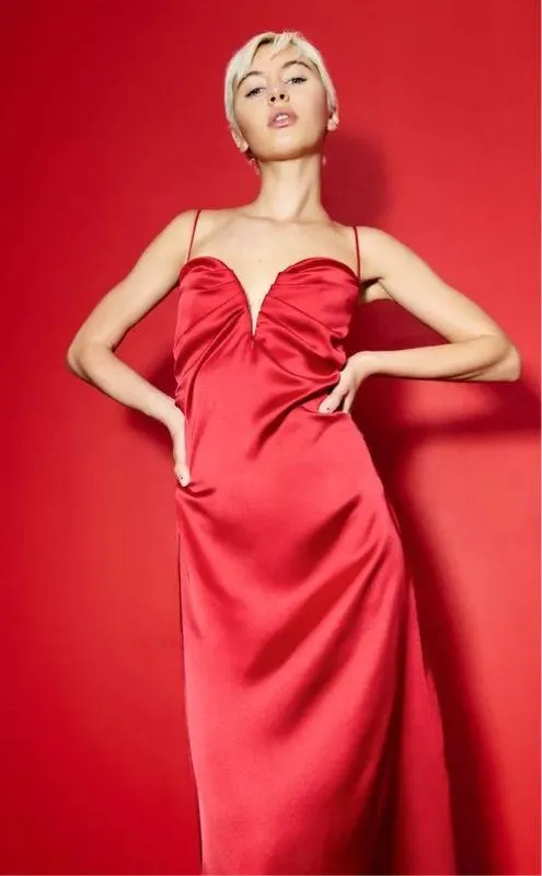 Zara maxi Red Evening Dress corset satin midi wedding party cocktail - Image 12