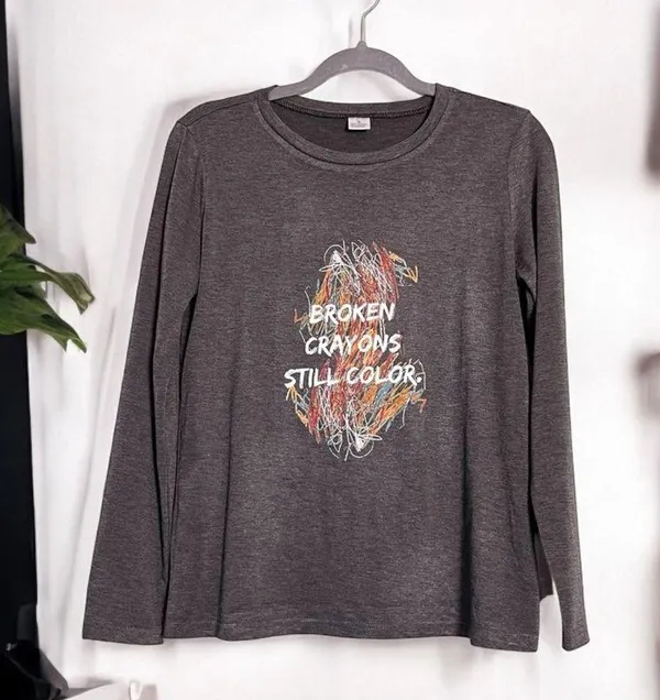 Broken Crayons Still Color. Long Sleeve Tee. Gray. 
Size Small. - Image 3