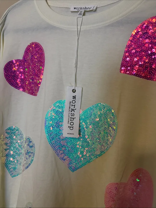 Workshop Republic‎ Clothing Sequin Heart Sweatshirt Size 1X NWT - Image 3
