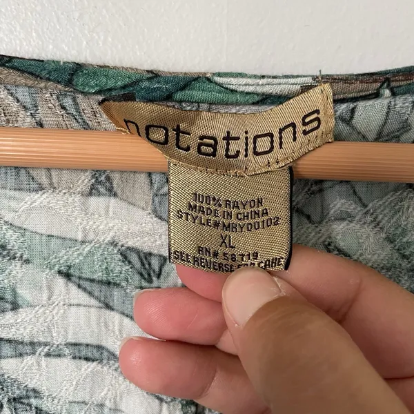 Notations Vintage Tropical Leaf Print Maxi Dress Sleeveless Green Rayon Size XL - Image 6