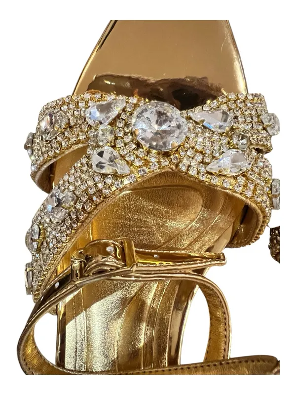 Azalea Wang Ziva Ankle Strap Sandal Gold Rhinestone Heels Size 8 New No Box - Image 7
