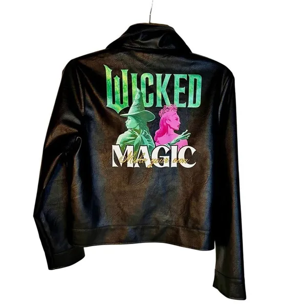 Wicked Glinda Alphaba Faux Leather Moto Jacket Size Small - Image 2