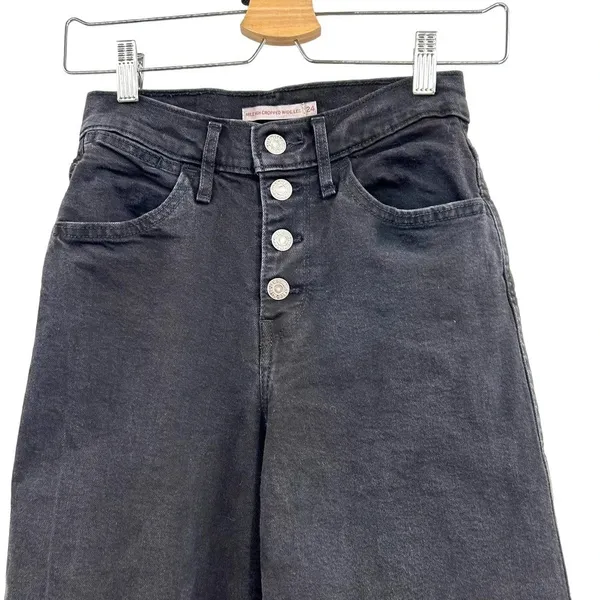 Levi's Mile High Wide Leg‎ Cropped Jeans Black Denim Size 24 - Image 4