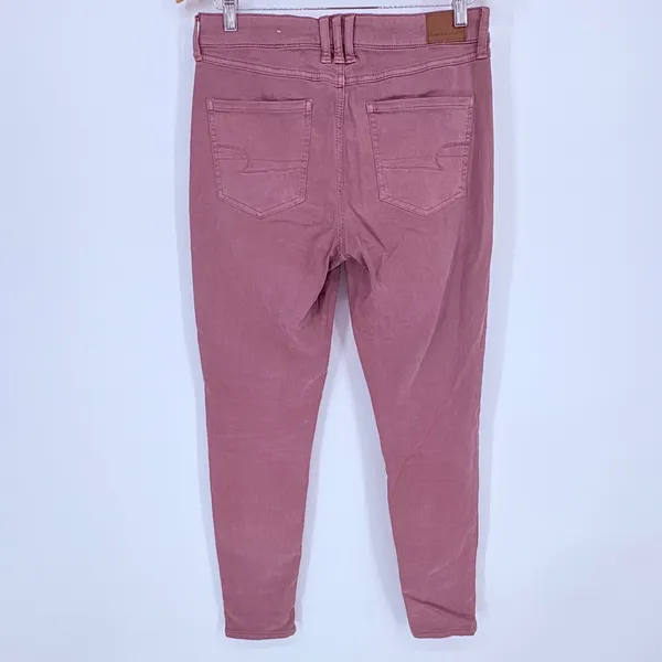 American Eagle Super Stretch Utility Pants Womens 10 Pink Tie Waist Cargo Slim - Image 4