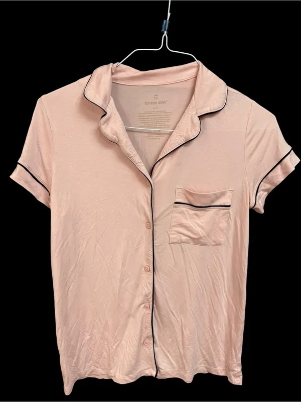 Women’s Pink Short Sleeve Tommy John Pajama Set with Contrast Piping - Image 2