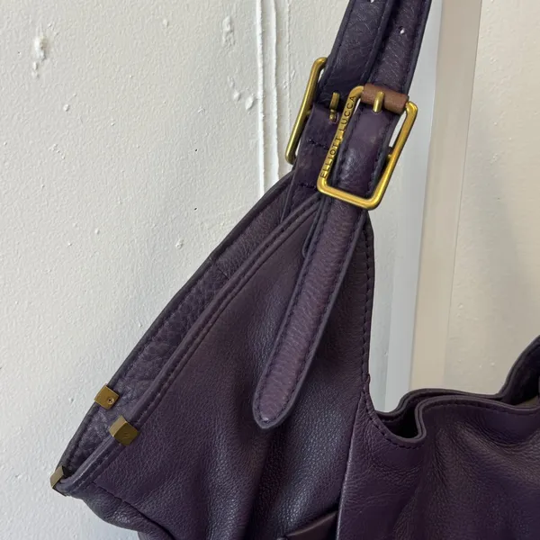 Elliott Lucca Sintra Purple Leather Hobo‎ Bag Braided Tassel Large Tote Purple - Image 5