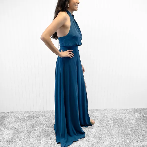 NEW Yumi Kim Womens M High Demand Maxi Dress Ink Blue Halter Top‎ Gown - Image 3