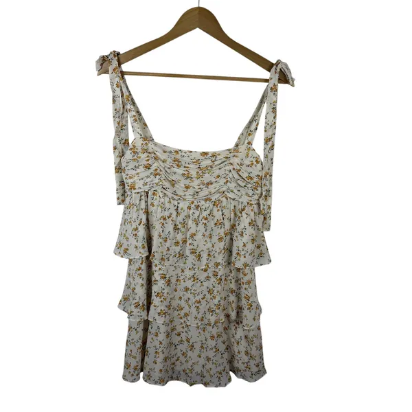 Reformation Avni Floral Tiered Sundress Small Yellow Cottage Feminine Coquette - Image 2