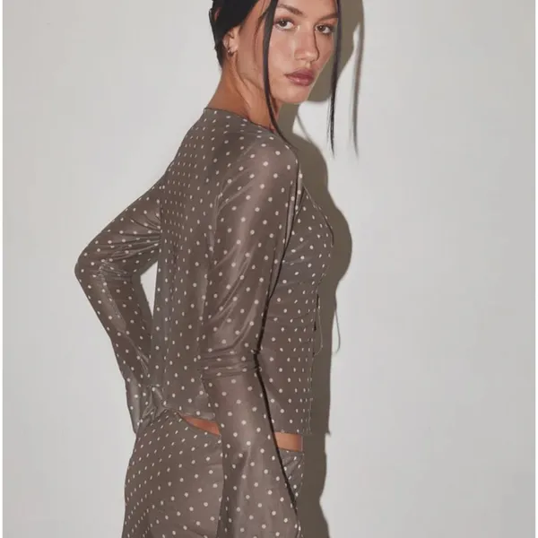 Motel Rocks Araceli Brown Polka Dot Tie-Front Top - Image 5
