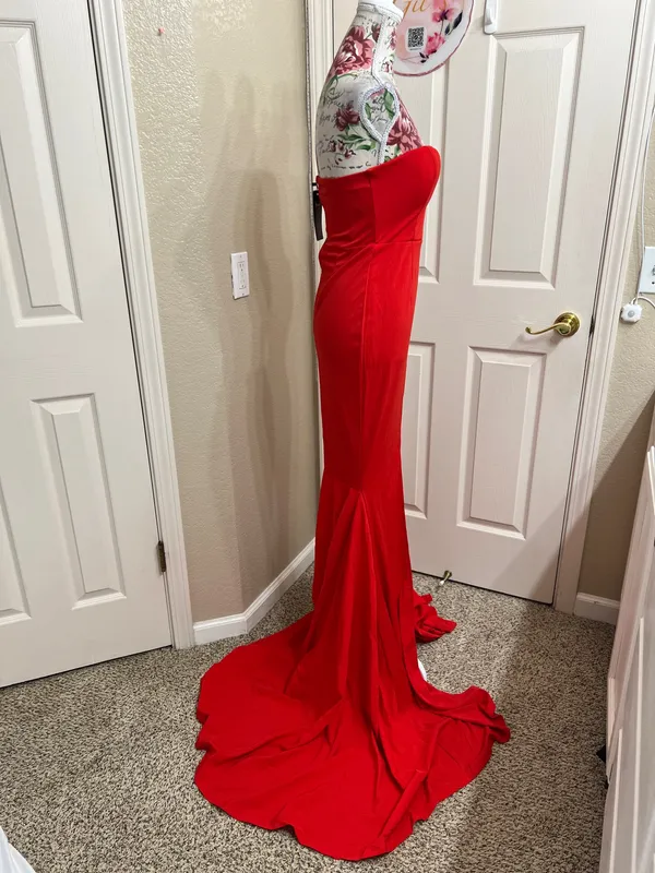 Miss Ord Red Strapless Mermaid Formal Gown Maxi Dress Slit Train - NWT Size S - Image 4