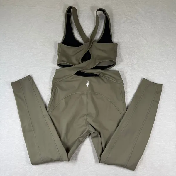 Free‎ People Movement Side-to-Side Catsuit XS Olive Green Cutout Jumpsuit - Image 2
