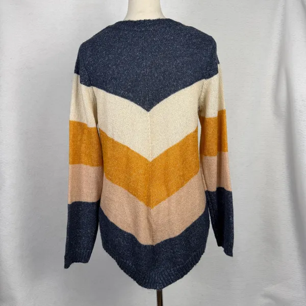 Sweater Womens Large Chevron Stripe Sharkbite Hem Multicolor Boho Fall Casual - Image 4