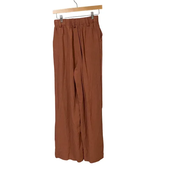 Halara Rust Brown High Waisted Pleated Wide Leg Pants Tall XS Woven Trousers - Image 4