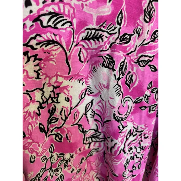 Lilly Pulitzer Purposefully Plumeria Pink Elephant Long Sleeve Pajama Knit Top M - Image 4
