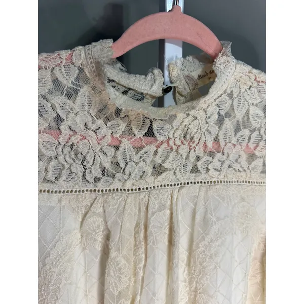 Altar'd State Cream Lace Mock Neck Blouse Romantic Boho Cottagecore Fairytale M‎ - Image 3