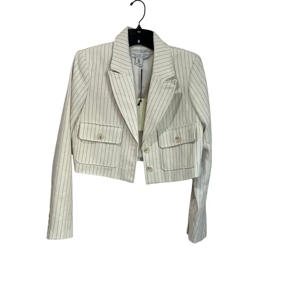 Rachel Zoe Striped Cropped Blazer Size 6‎ Ivory Pinstripe NWT Preppy Chic - Image 2