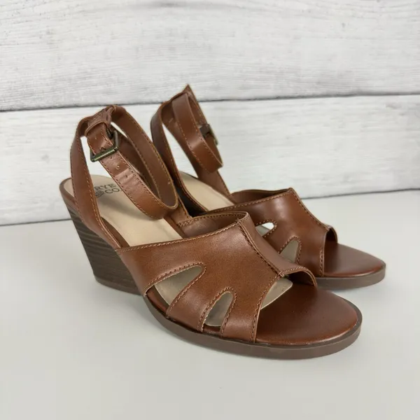Frye and Co. Women's Brown Gelsey Heeled Open Toe Sandals Size 6.5 Vegan Leather - Image 2
