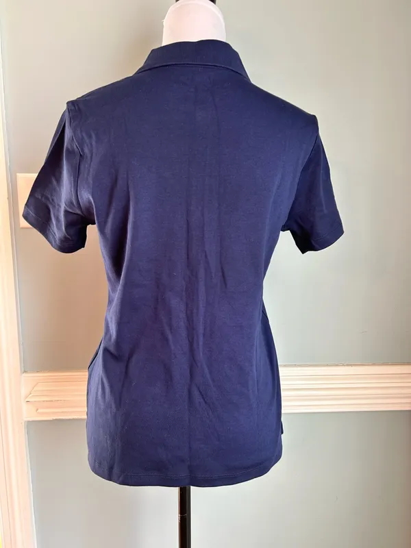 Lands' End Navy Short-Sleeve Button Polo - Image 2