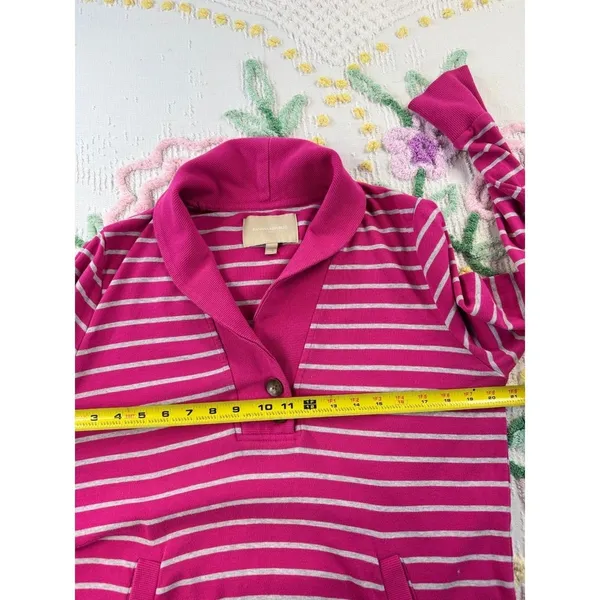 Banana Republic Pink White Striped Shawl Collar‎ Pullover Sweatshirt Women L - Image 4
