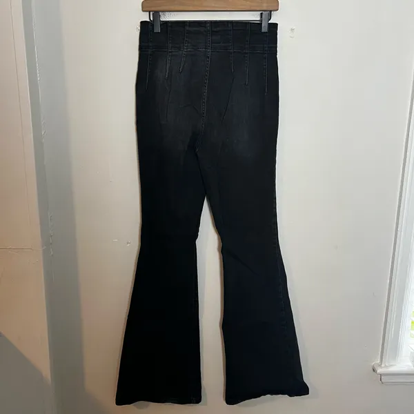 FREE PEOPLE- We The Free Jayde Flare Jeans Onyx Denim Boho Festival - Image 4