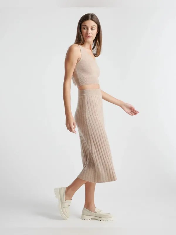 Quince 100% Mongolian Cashmere Cropped Tank in Oatmeal XS - Image 2