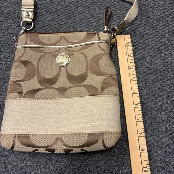 Coach Signature File Bag Khaki Gold Jacquard Canvas Crossbody Handbag F17435 - Image 3