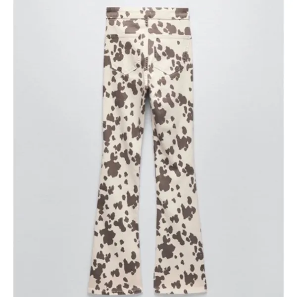 Zara Cow‎ Print High Waisted Flared Pants Brown Cream Womens Size 6 - Image 4