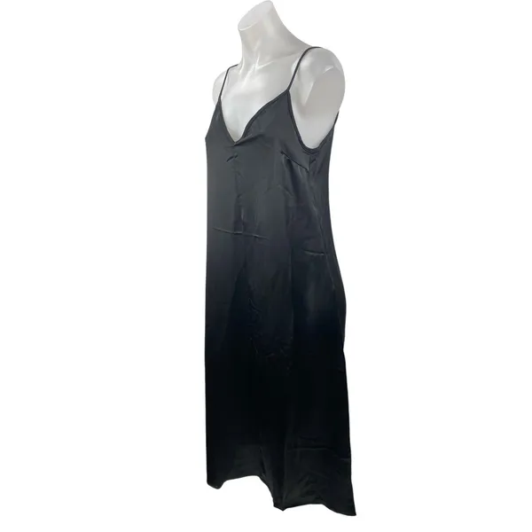 H&M Women's Black Silk Satin Sleeveless V Neck Cami Tank Maxi Slip Dress Size S - Image 3