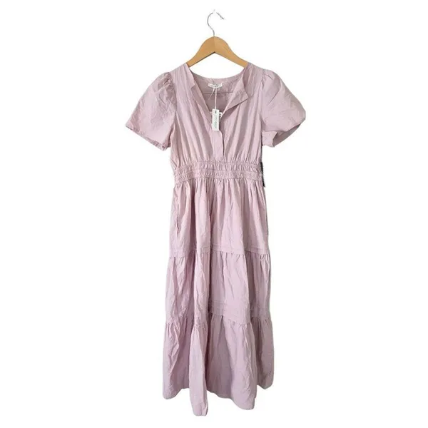 Stitchdrop Cotton Maxi‎ Dress Size Small Pink Elastic Waist Tiered Skirt NEW - Image 3