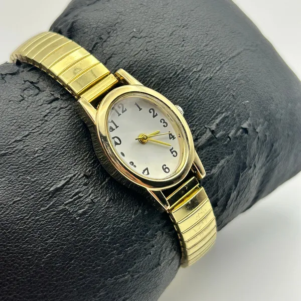 Gold-tone Oval Case Stainless Steel Stretch Band Women’s Watch Working - Image 3