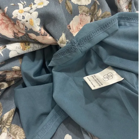 Baltic Born Dusty Blue Floral Maxi Dress V-Neck Flutter Sleeve Wedding Guest M - Image 11