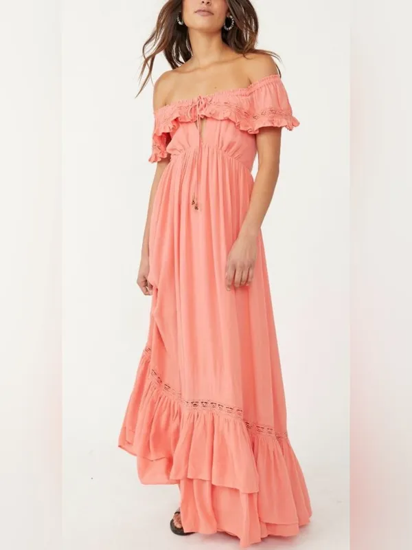 New FREE PEOPLE Moonlight Ocean Maxi in Burnt Coral Size L - Image 4