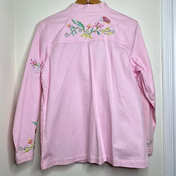 Vintage Quacker Factory Floral Embroidered Zip Up Jacket Women’s Size Large Pink - Image 5