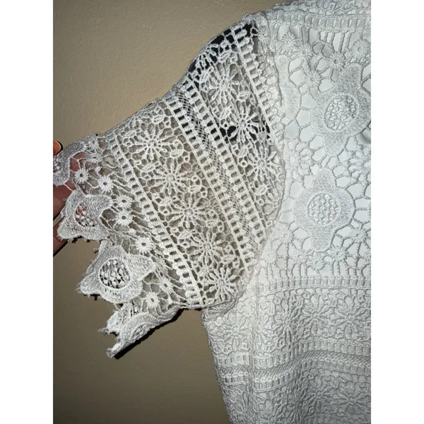 Umgee‎ White Floral Crochet Lace Short Sleeve Shift Mini Dress Women S Bridal - Image 3