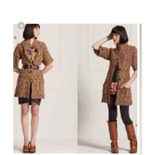 Anthropologie Tabitha Wool Blend Chunky Knit‎ Cardigan Sweater Tan Size Small - Image 11