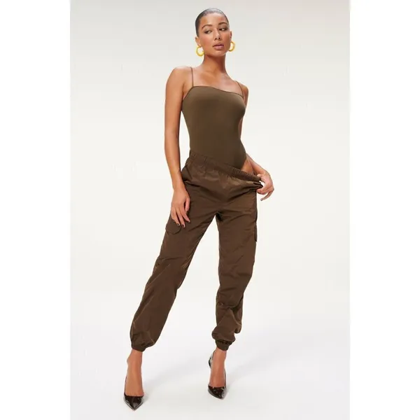 Good American Brown Ribbed Stretch Square Neck Thong Tank Bodysuit Size‎ L/XL - Image 4