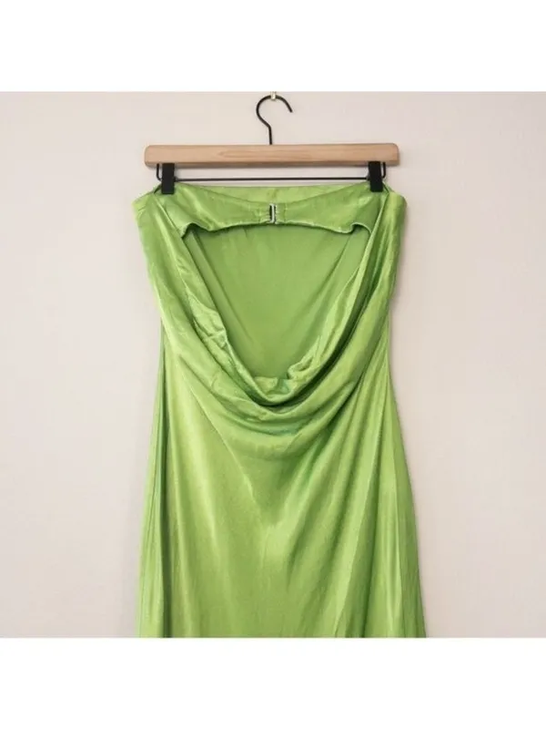 Bec + Bridge Moon Dance Strapless Dress 10 Sweet Pea Green Satin Cutout Draped - Image 12