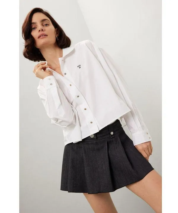 MAJE White 100% Cotton Cropped Button Up Long Sleeve Collared Shirt Size 2 - Image 3