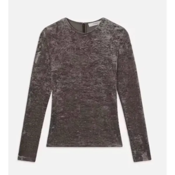 FRAME Crushed Velvet Long Sleeve Top Dusk Taupe Size‎ Medium - Image 8