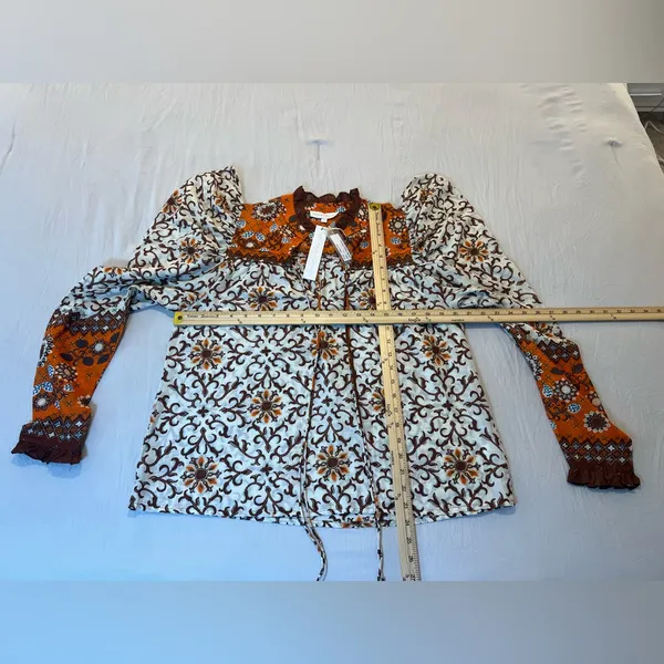 House of Harlow 1960 Orange and Cream Patterned‎ Blouse - Image 5
