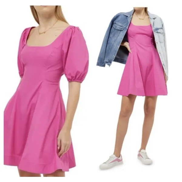 STAUD Laelia Mini Dress Peony Pink Poplin Size XS - Image 8