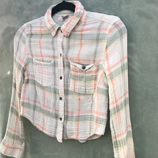 Free People Plaid Cotton Crop Shirt‎ - Image 4