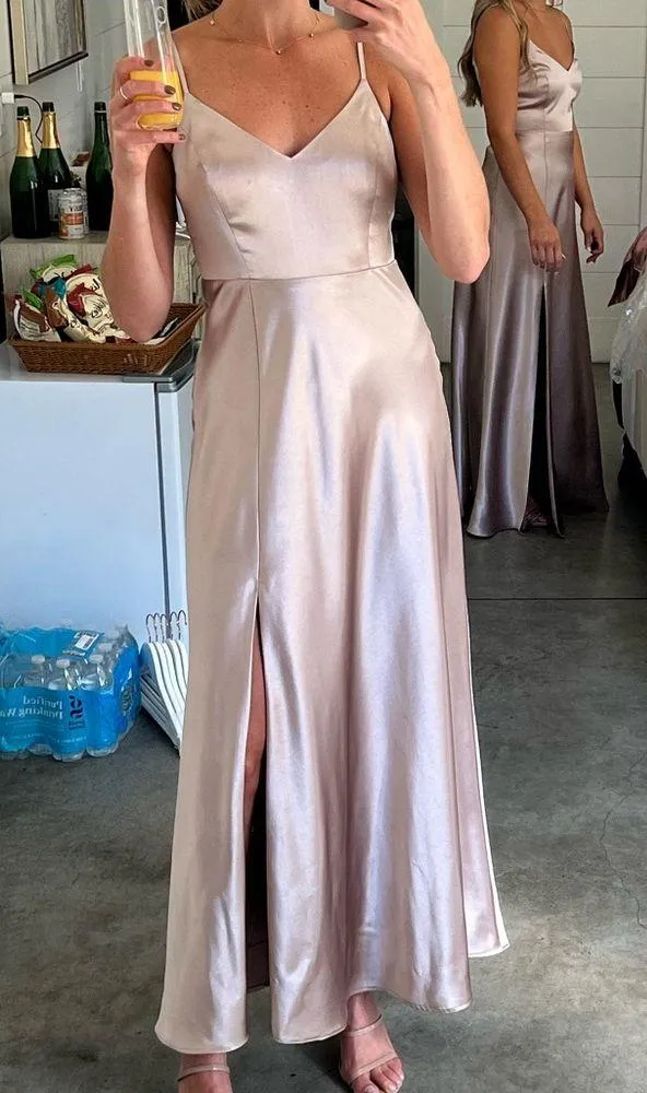 Birdy Grey Shiny Satin Taupe Bridesmaid Dress - Size XS - Image 3