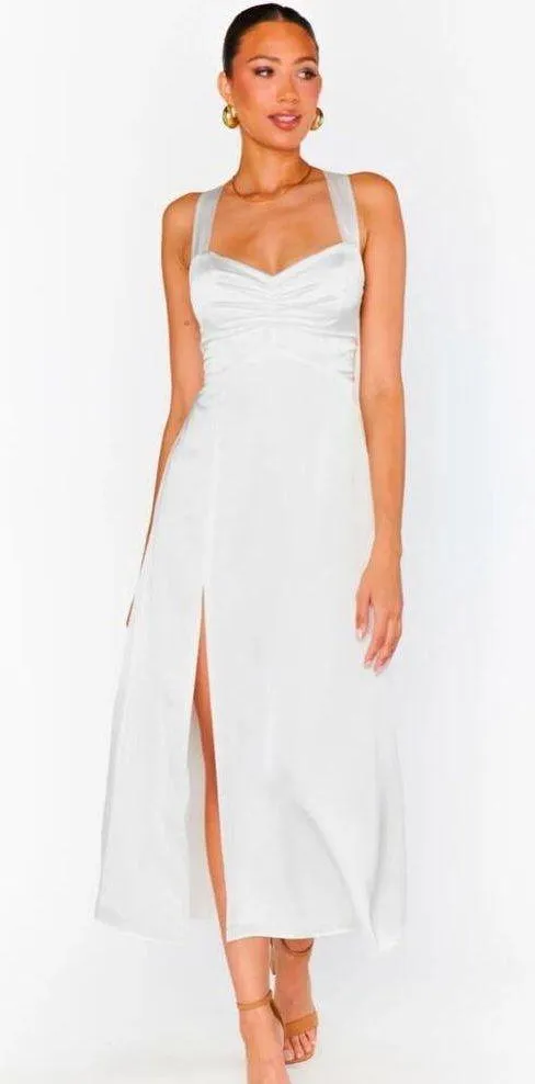 NWOT Show Me Your MuMu Mina Midi Dress Ivory Luxe Satin Size Small Formal - Image 3