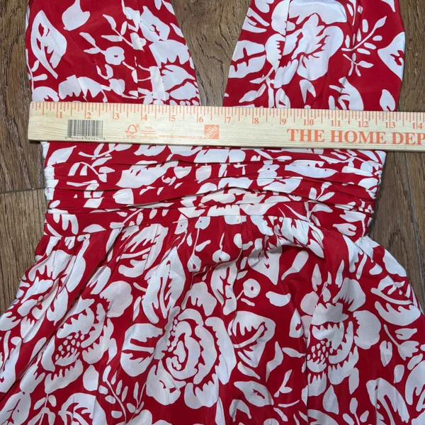 Y2K Moda Red Floral 100% Silk Halter‎ Dress Ruched Waist Size 4 Romantic flowy - Image 11